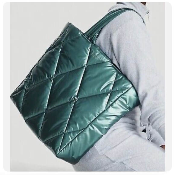 VICTORIA'S SECRET Metallic Turquoise Green Puffy Jacket Tote Bag - Picture 3 of 3